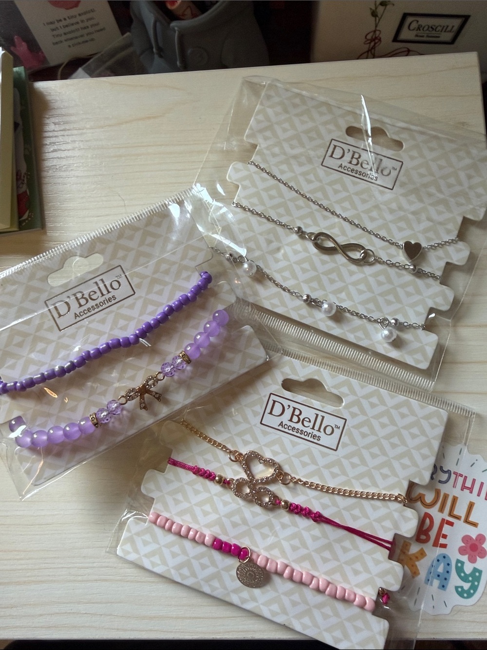 D'Bello Bracelet Sets— Purple, Pink & Silver Styles (choose one)